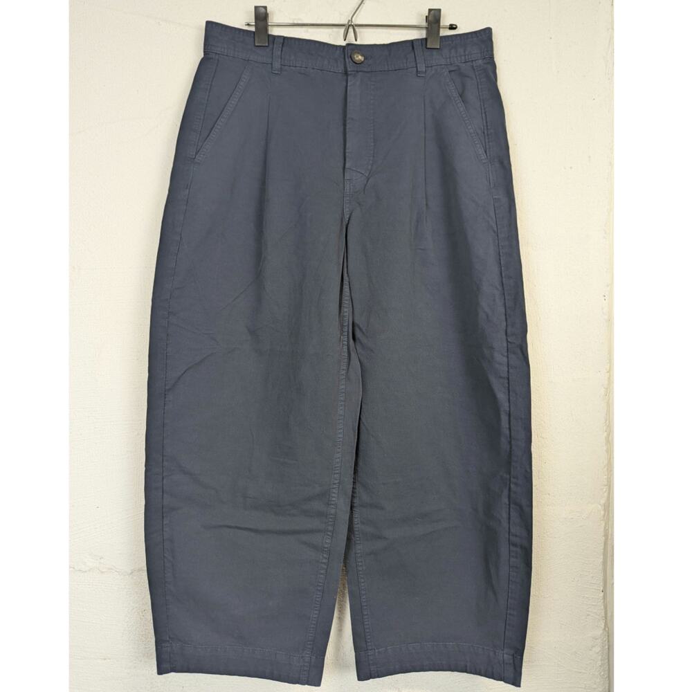 Everlane Barrel Leg Trousers Pants Blue Organic Cotton High Rise Capsule Size 12